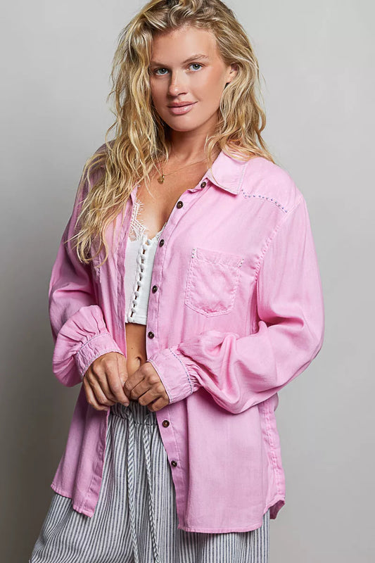 Washed Textured Cotton Western Button Front Shirt CANDY PINK 6628423e-3146-4e88-94ae-8eb68d131588-Max-Origin