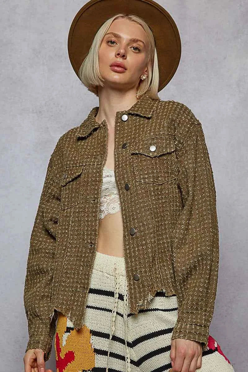 POL Raw Hem Button Up Jacket with Chest Pockets Olive 662bd8af-21ad-47e4-b7c9-8e8ba1feaea6-Max-Origin