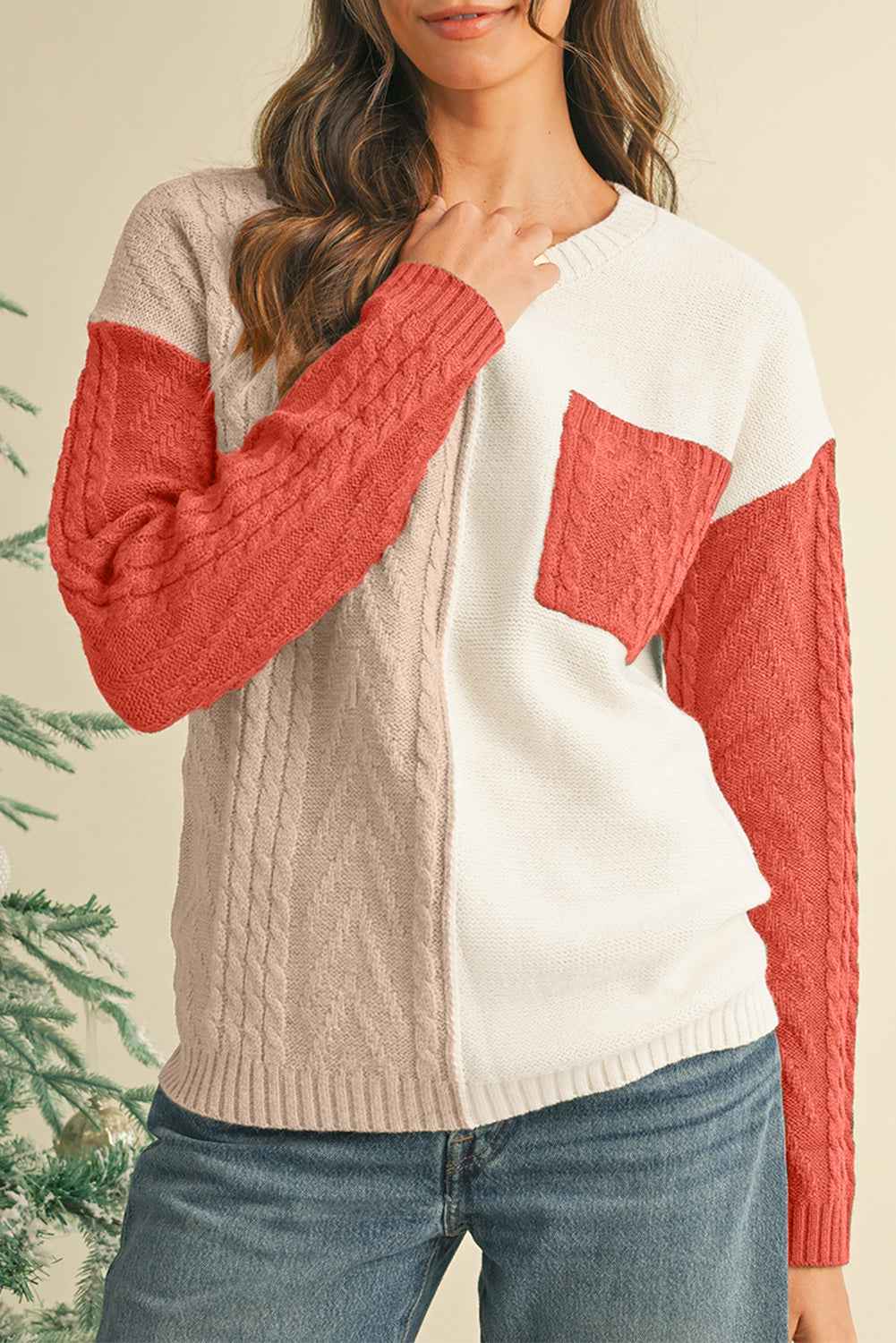 Vineyard Green Colorblock Pocket Drop Shoulder Sweater 662c3a870fd1d78d