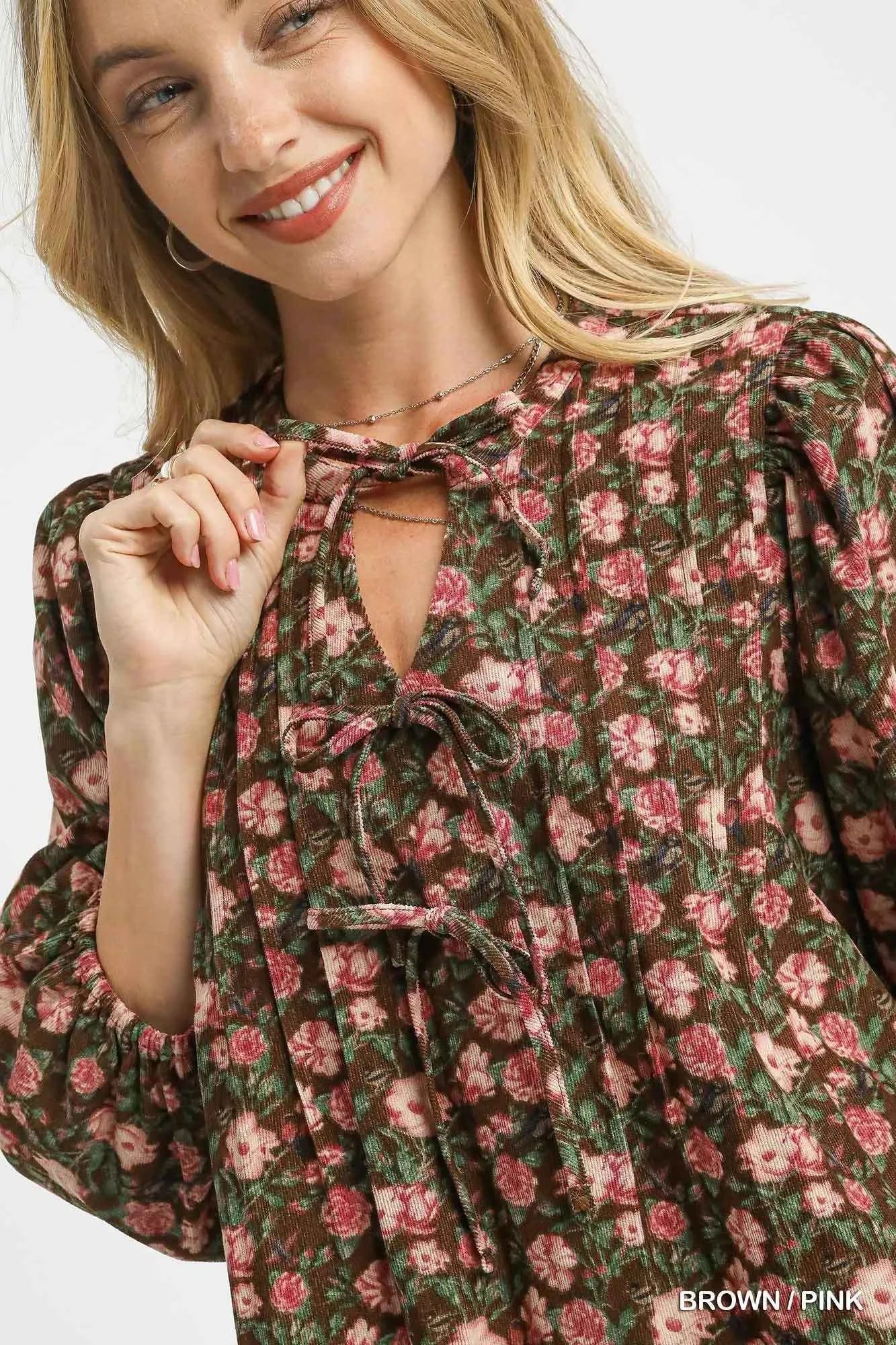 Umgee Floral Tie-Neck Babydoll Dress 6636afca-2e2a-40ac-a860-2f2005c379d4-Max-Origin