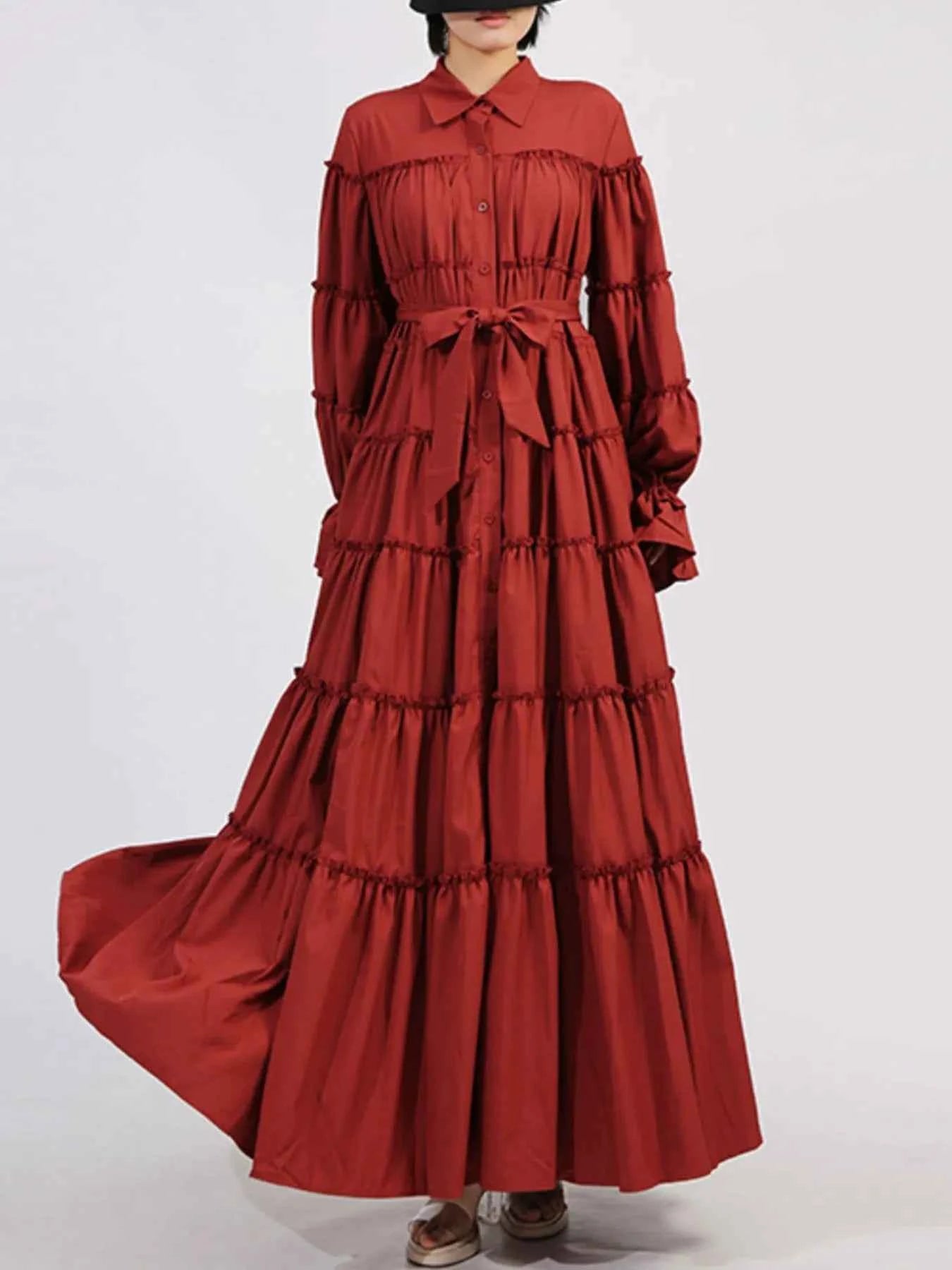 Tiered Tie Waist Maxi Dress Burgundy 66378222-4f00-4627-a8db-d93ea6e28450-Max-Origin
