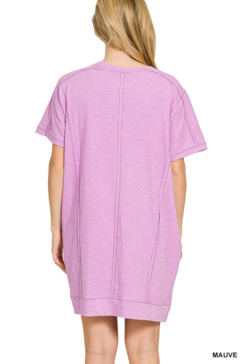 Zenana Washed Slub Short Sleeve Dress With Pockets 663b4e9b8230422f9cc7bdd742f6cf2f-Max