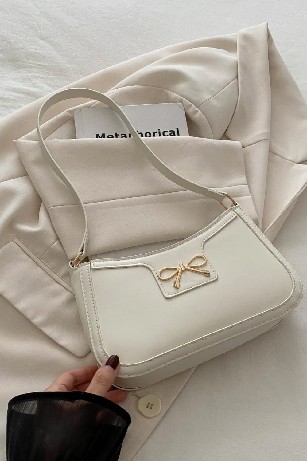 Bow Trim PU Leather Shoulder Bag White One Size 6649fe41-40d8-4e64-b2fd-5fbfbf4a7df1-Max