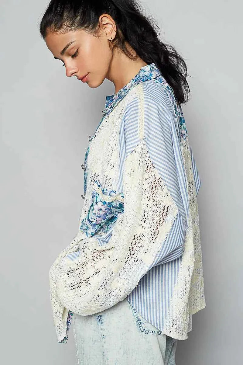 POL Lace Long Sleeve Shirt with Floral and Striped Pattern 664c12d3-c52c-4231-bf9c-bd3e82b34fb3-Max-Origin
