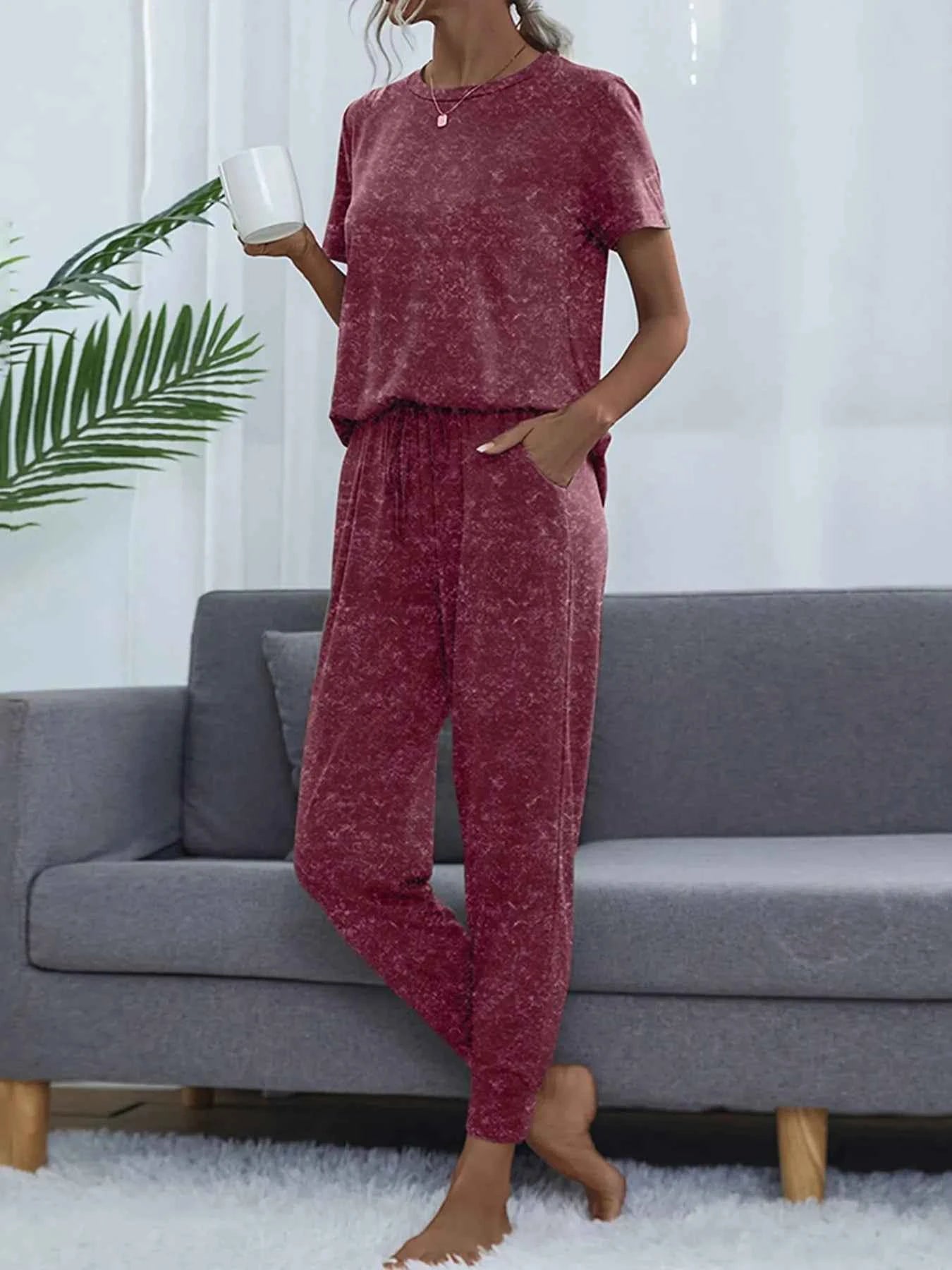 Round Neck Short Sleeve Top and Pants Lounge Set 664e01781c4d4be49cf41d36a12c6bbe-Max-Origin