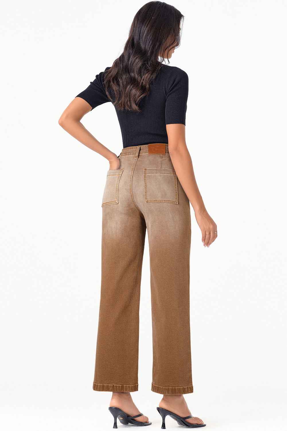 Brown Minimalist Patch Pocket High Waist Shift Jeans 66539cea259cd5dc