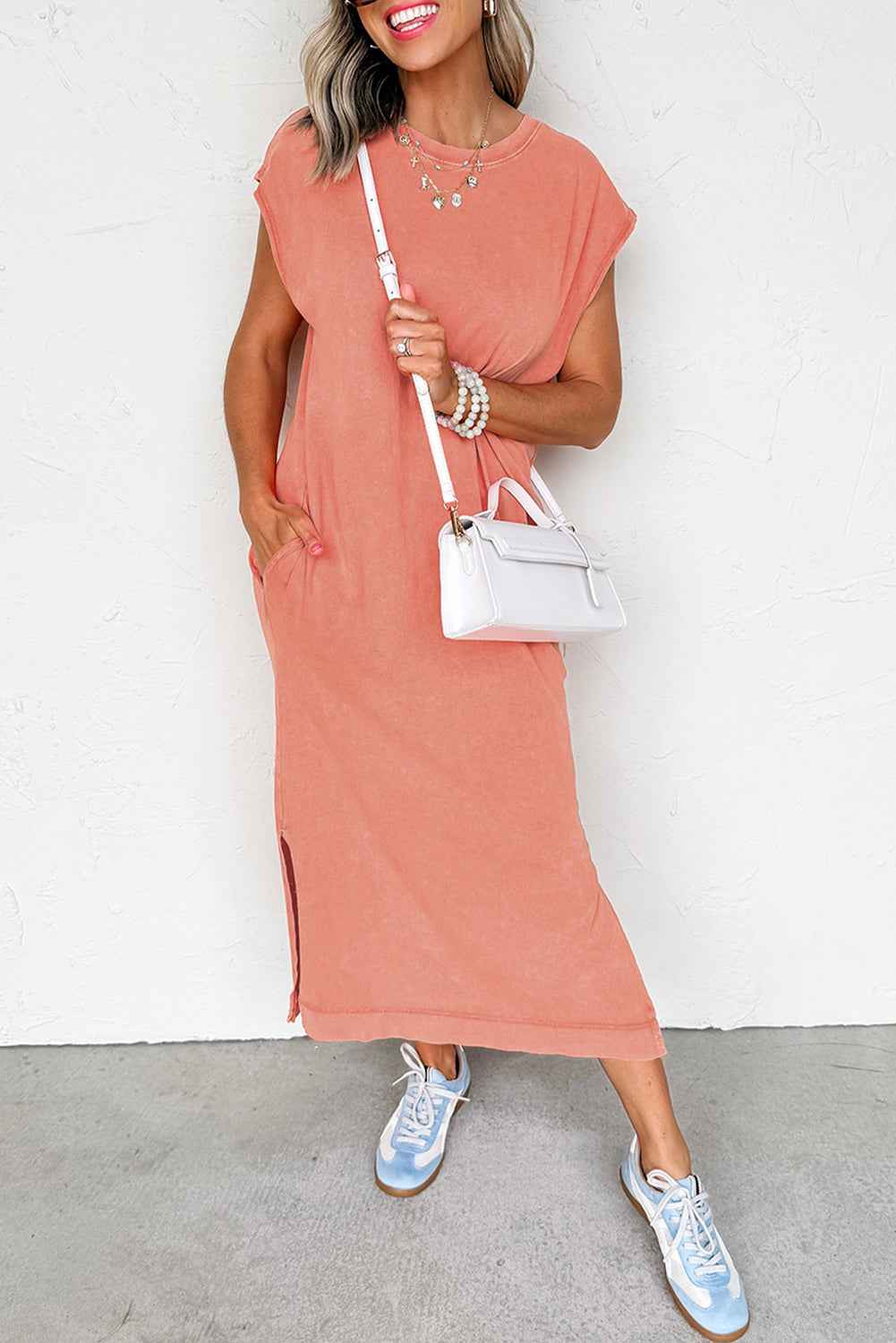 Wisteria Mineral Wash Pocketed T-shirt Dress Carrot 665980e3e93f9353