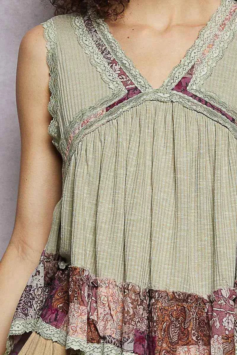POL Lace Detail Ruffled Ribbed Sleeveless Top with Floral Pattern Trim Detail 6670cb92-8982-4d3a-8ff1-1e9d6ec26ad8-Max-Origin