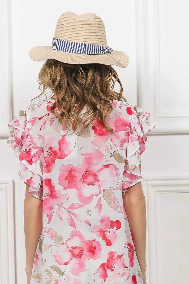 BiBi Floral Print Flutter Sheer Top 667b65186da94bbf96772073098bf7e6-Max-Origin