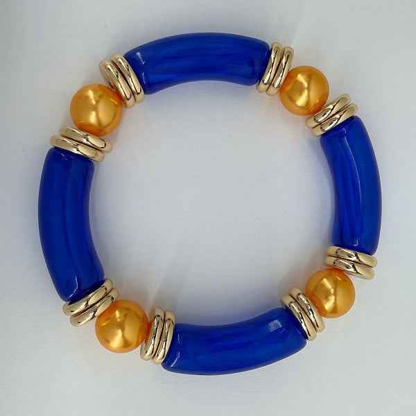 Two Tone Stretchy Bracelet with Pearls Blue Yellow One Size 66819cd9-df62-4007-b98b-3230905258f5