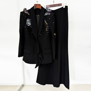 Three-Dimensional Butterfly Embellished Two-Piece Suit Black 6682C7DEC2CEDD09057A3323F5AE51F1