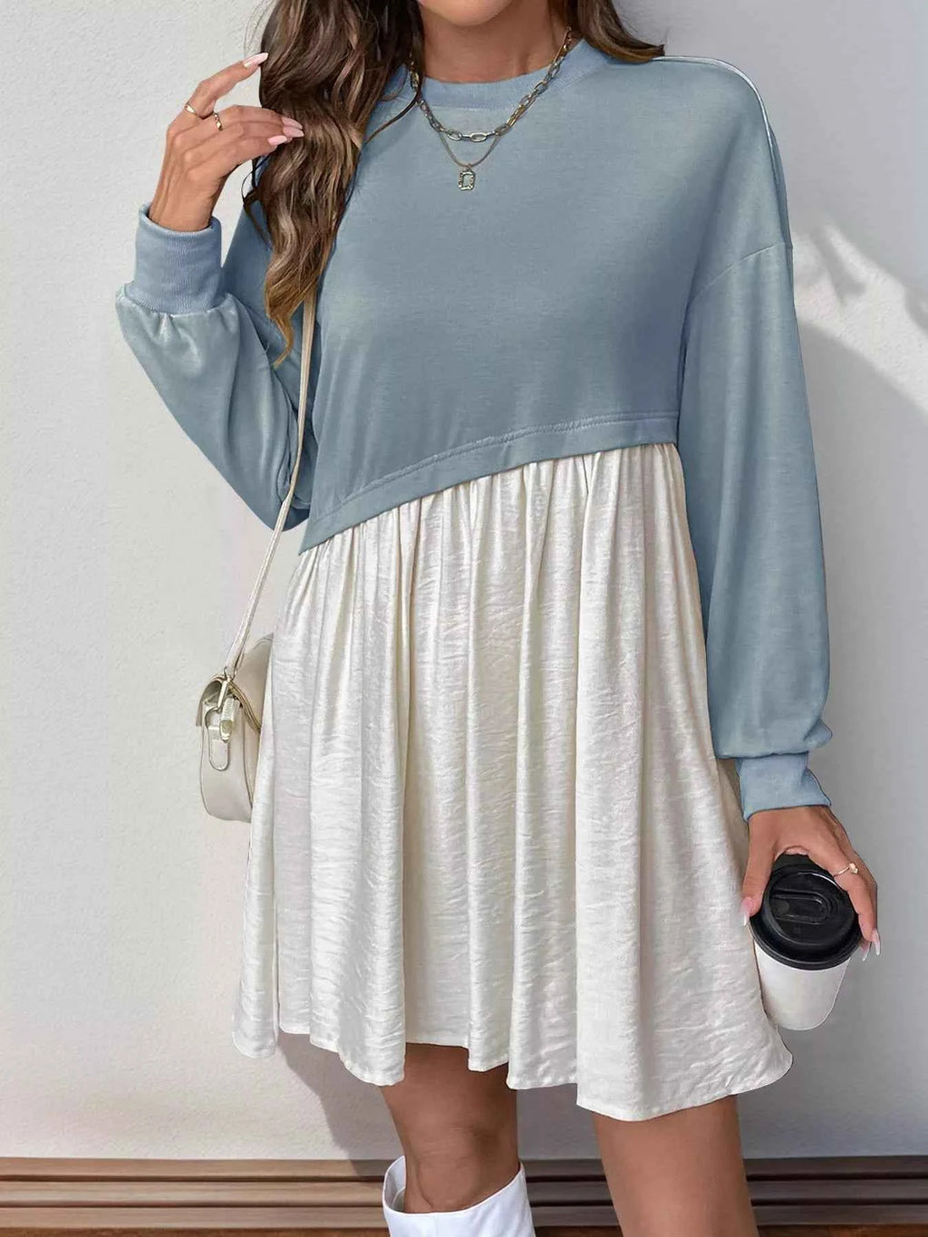Two-Tone Dropped Shoulder Dress Light Blue 6683fdb2-09b5-455a-8323-2f07fa68ce42-Max-Origin