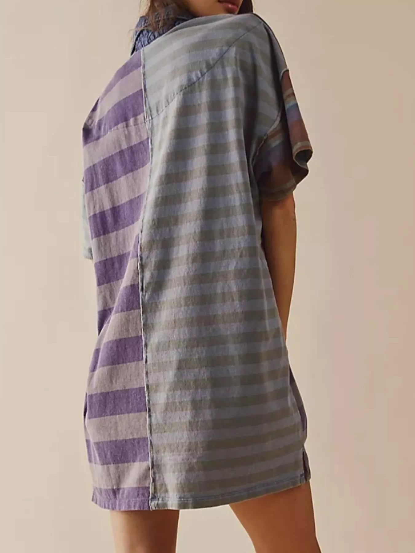 Striped Oversized Half Button Shirt Dress 66870878-1366-4876-b66f-b296202489e9-Max-Origin