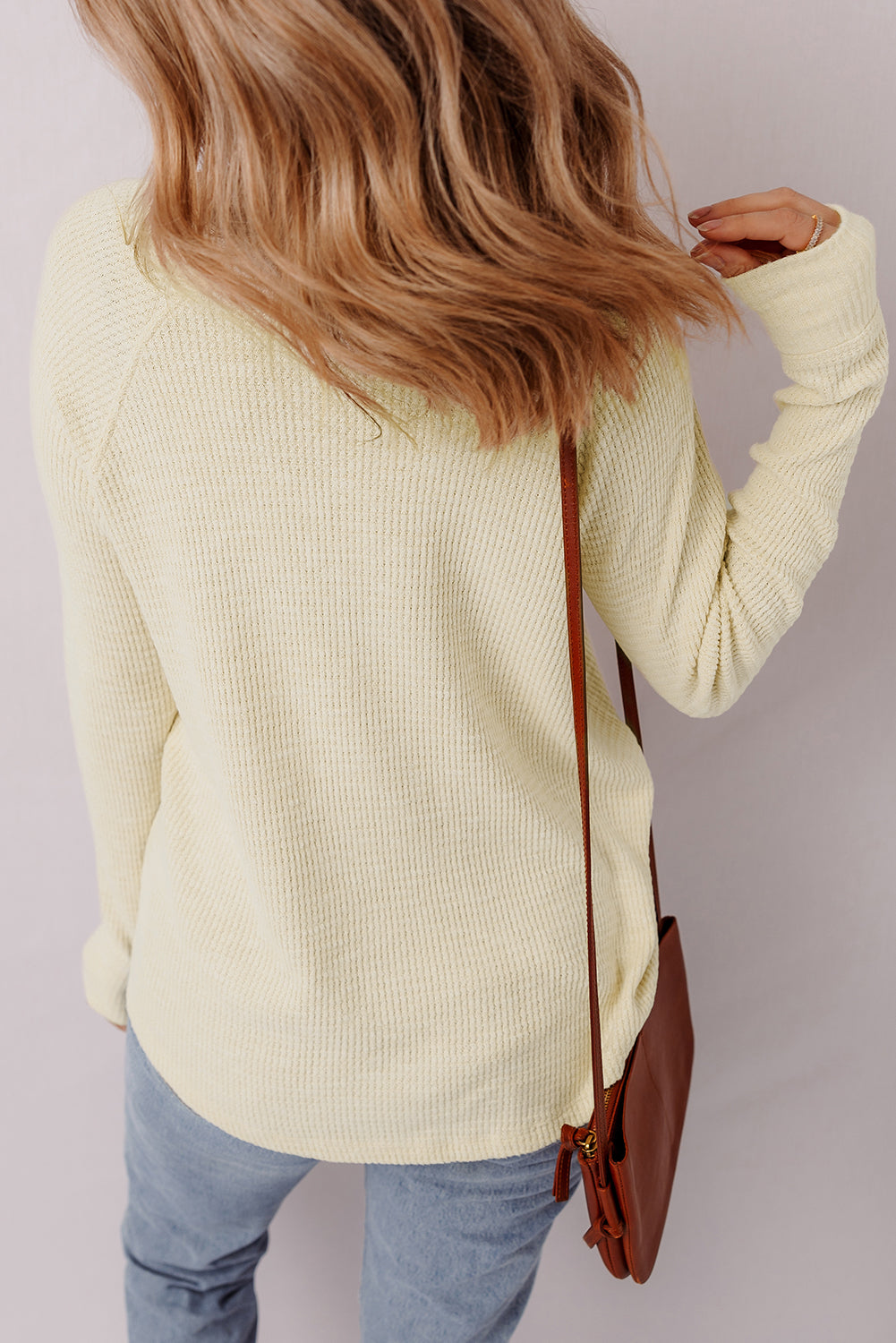 Oatmeal Textured Knit Half Button Henley Top 668bc6c04b9625c1