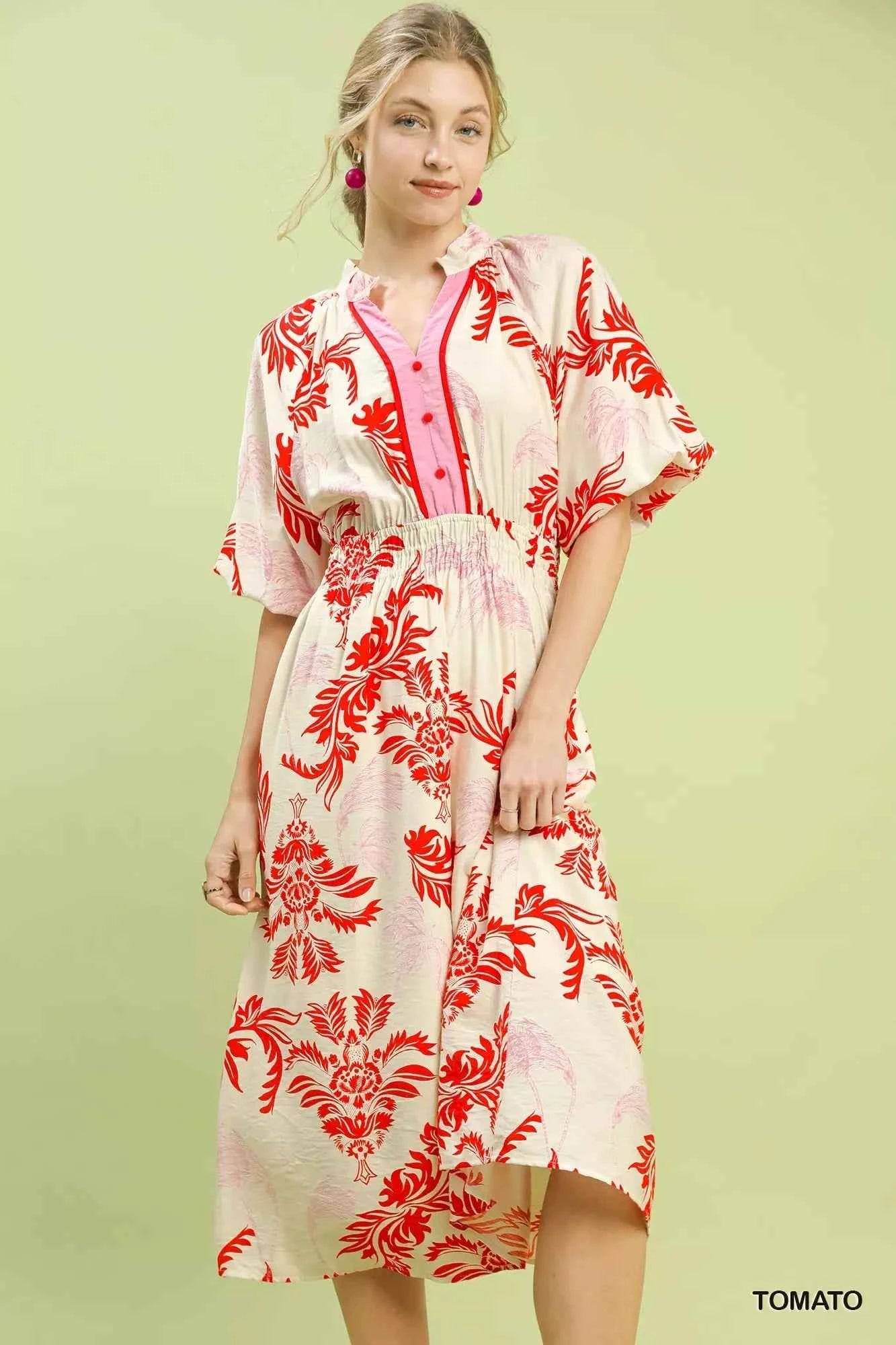 Umgee Tropical Print Button Detail Midi Dress 669233bf-4524-407f-9554-46599c0c6a4d-Max-Origin