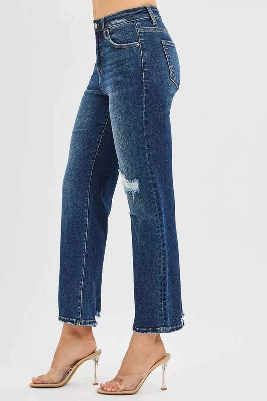 High Rise Crop Slim Straight Jenas with Hidden Knee Patch 6697a373a0024d9287524fc5df483cc8-Max-Origin