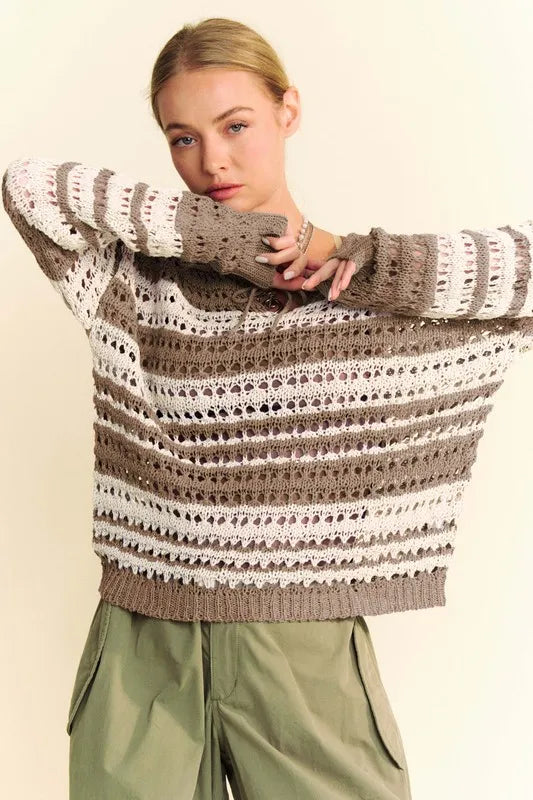 Contrast Striped Crochet Drop Shoulder Knit Cover Up 66998d1f-7e5d-4bc2-9aca-2328e5941be5-Max