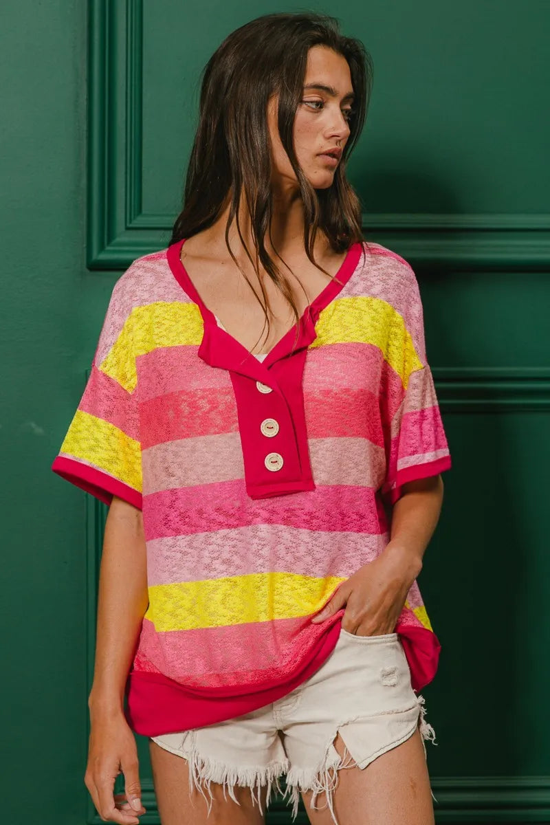 BiBi Multi Color Stripe Hacci Button Detail Ringer Top 66a4bdbdea044dd5b42a85911e871e9c-Max-Origin