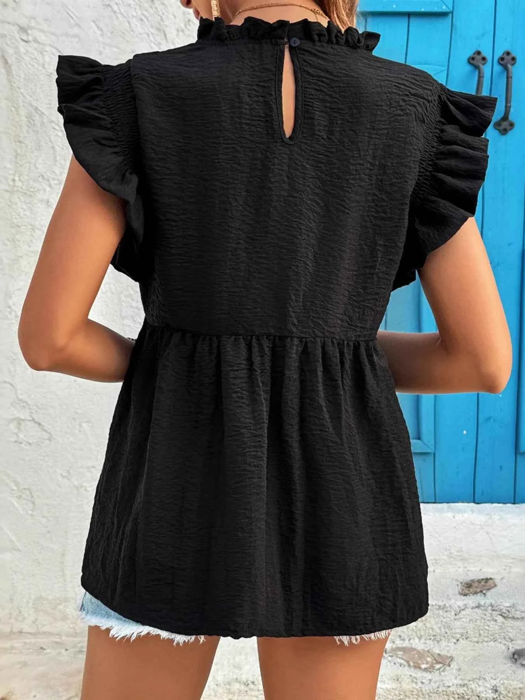 Ruffled Cap Sleeve Blouse 66a5bfee33db4ff4b1f5adc9708fecb4-Max-Origin