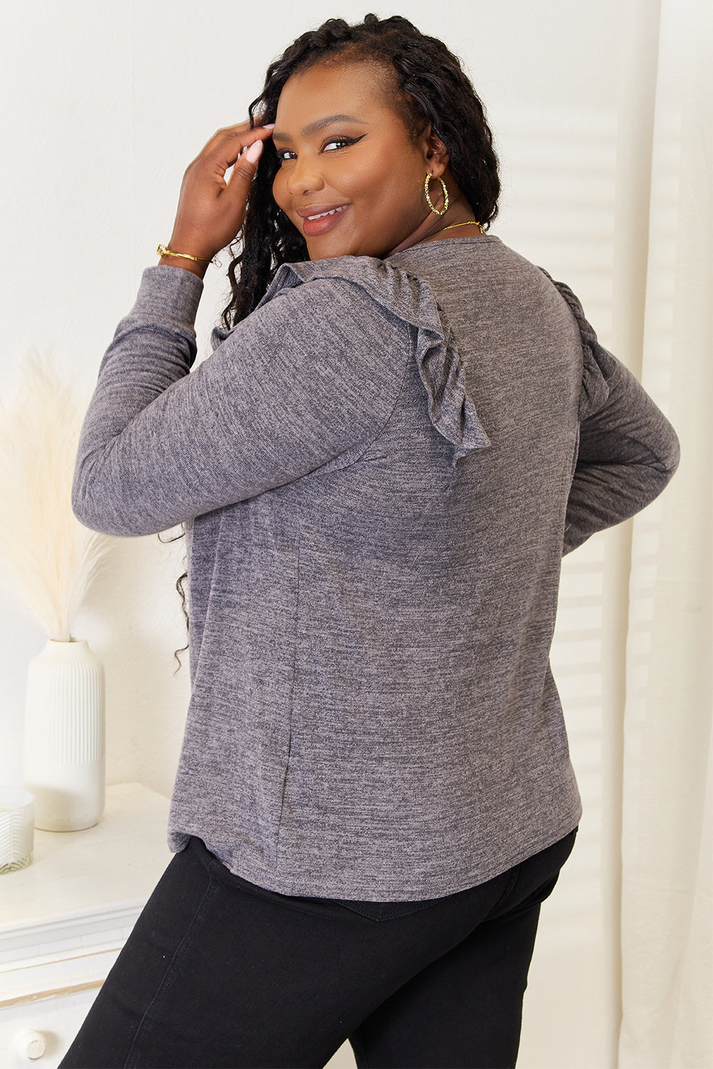 Double Take Square Neck Ruffle Shoulder Long Sleeve T-Shirt 66a6c020c8124346a04fd105d8cc0f18-Max