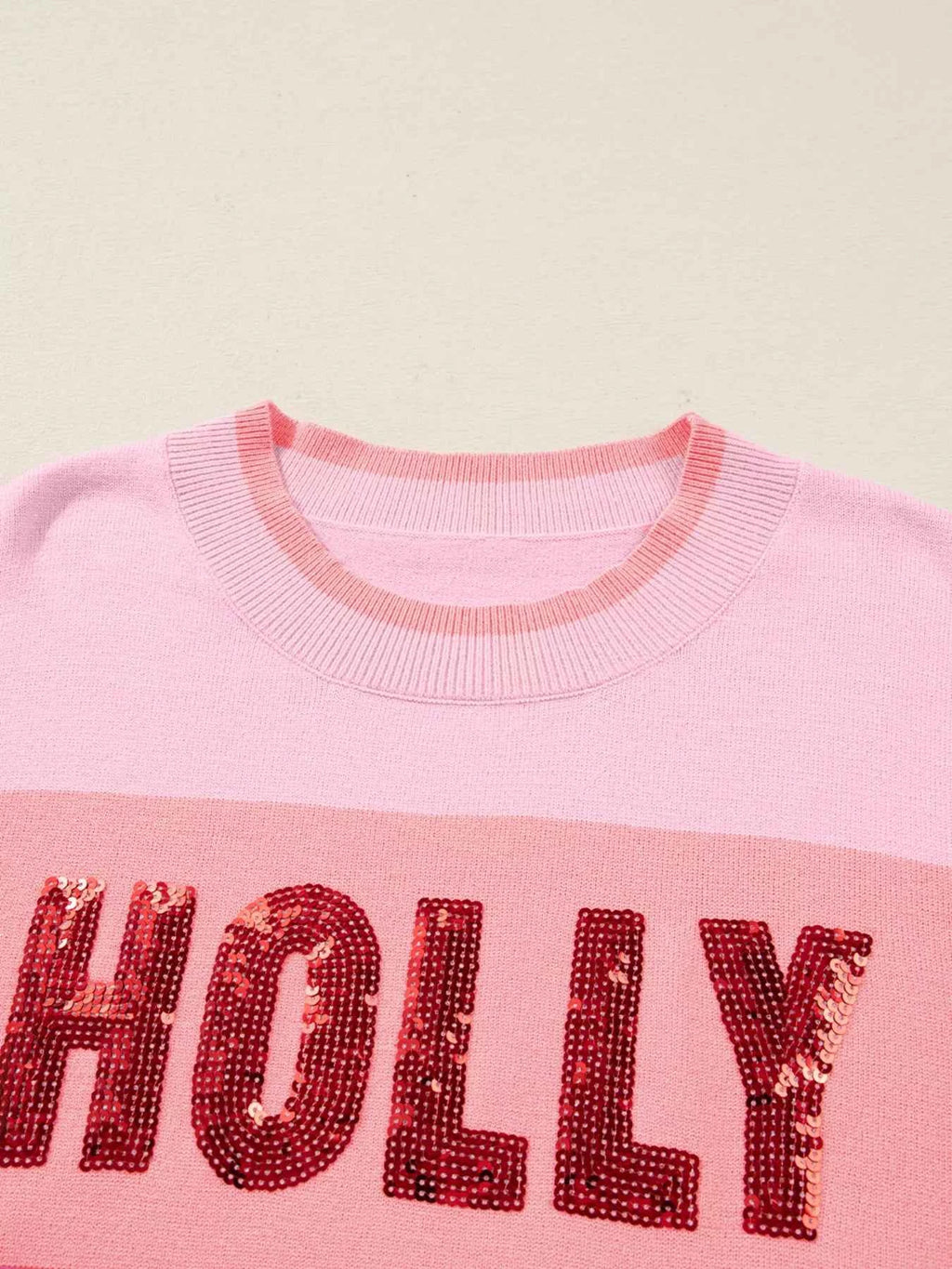 Sequined HOLLY JOLLY Color Block Crew Neck Sweater 66a70fa83f78450098927a5622ec0886-Max-Origin