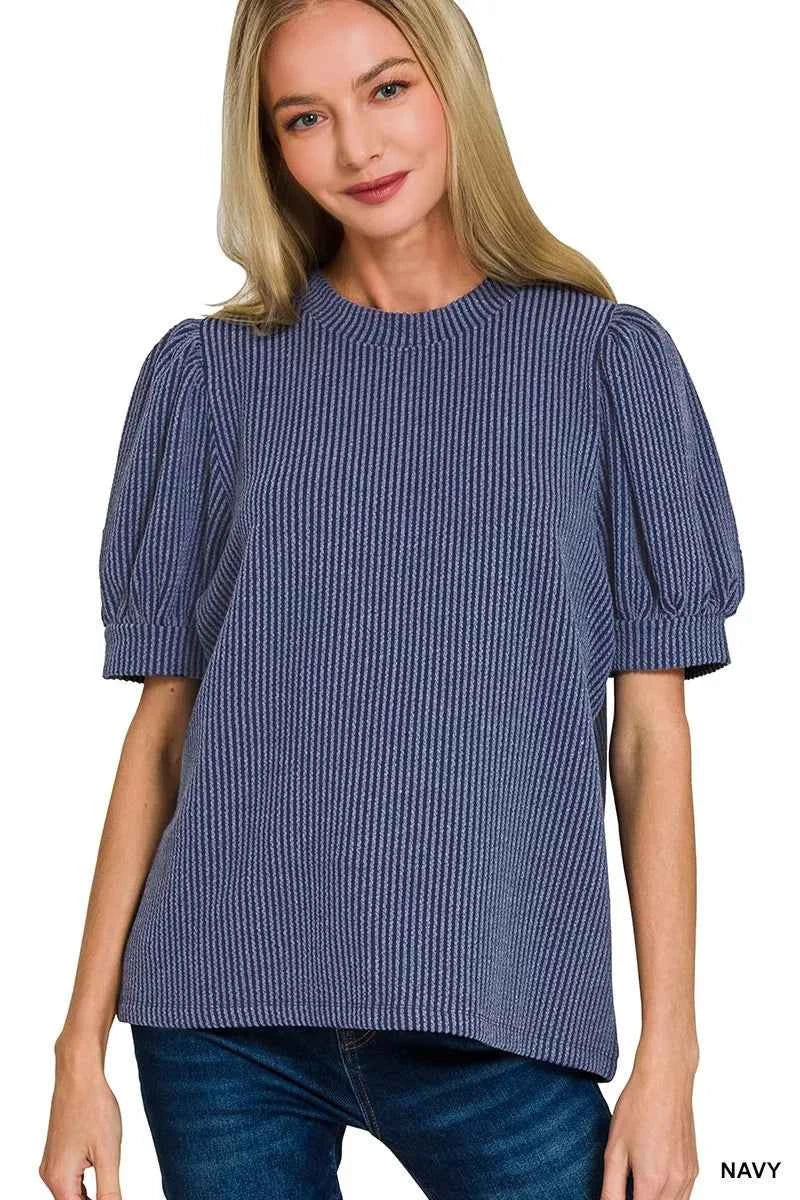 Zenana Raised Rib Puff Sleeve Top NAVY 66aa4f3b5ab940e78b361c996582c856-Max-Origin