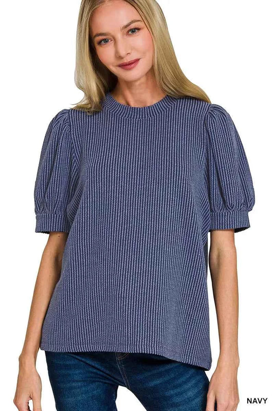 Zenana Raised Rib Puff Sleeve Top NAVY 66aa4f3b5ab940e78b361c996582c856-Max-Origin