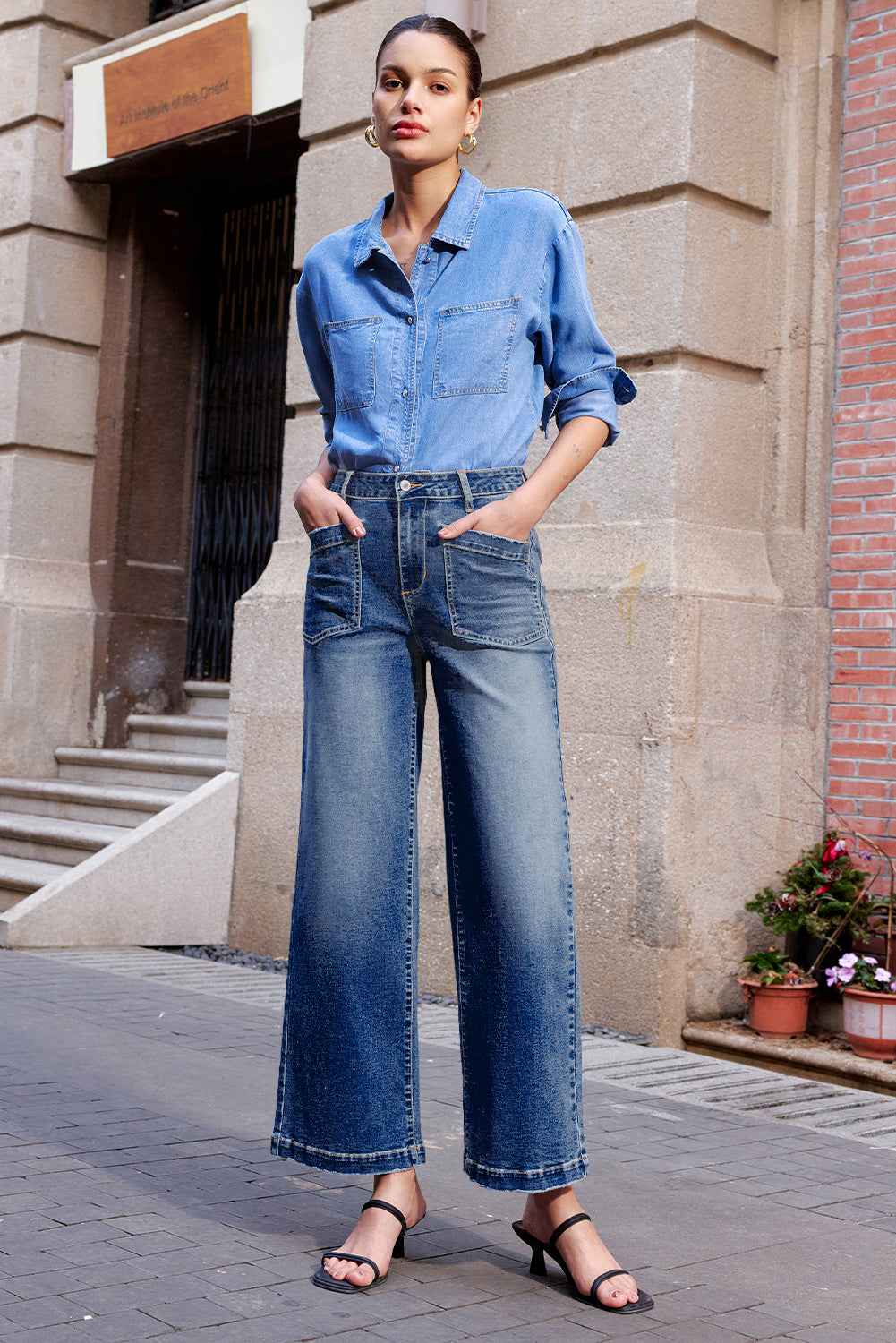Brown Minimalist Patch Pocket High Waist Shift Jeans 66b288b318f81535
