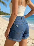 Ripped High-Waisted Denim Shorts 66b39174-89ce-4fc0-87f4-e08ba79e7f93-Max