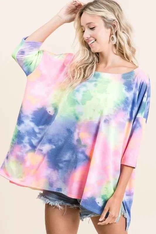 BiBi Tie Dye Print Low Gauge Knit Top BLUE N.YELLOW 66b5a7f3b5304f22b979cb7e6b85645d-Max-Origin