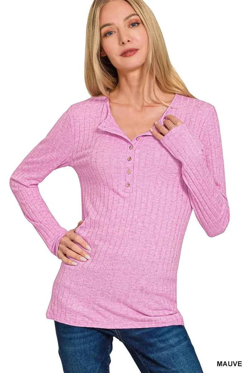 Zenana Ribbed Long Sleeve Half Button Top 66ba3975f2d842d0853aa32a3bf288e4-Max-Origin