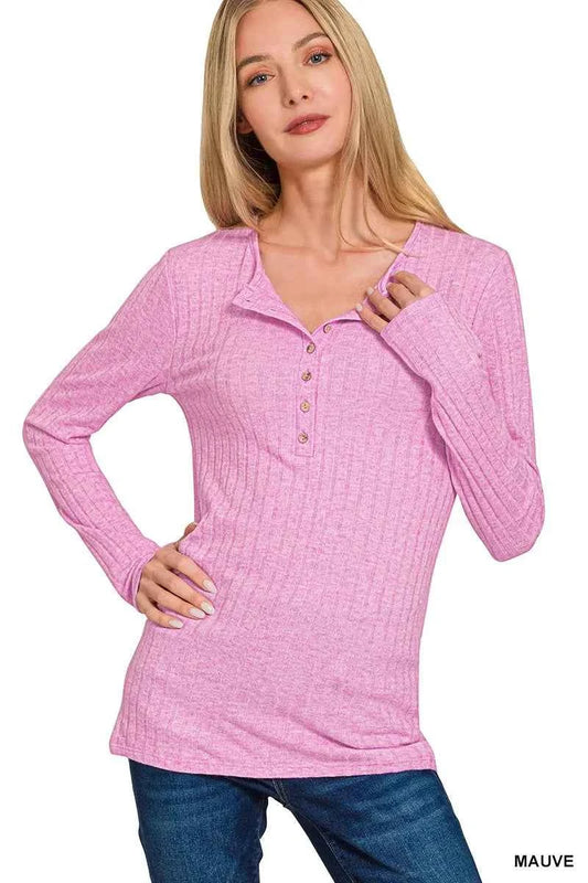 Ribbed Long Sleeve Half Button Top 66ba3975f2d842d0853aa32a3bf288e4-Max-Origin