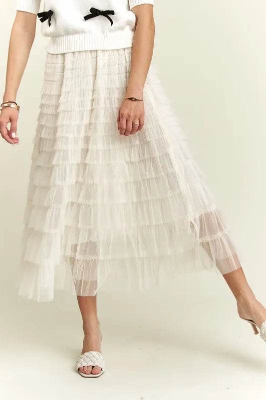 ADORA Elastic Waist Layered Mesh Midi Skirt Beige 66bb8803-7dc4-4885-94e6-12528c975088-Max