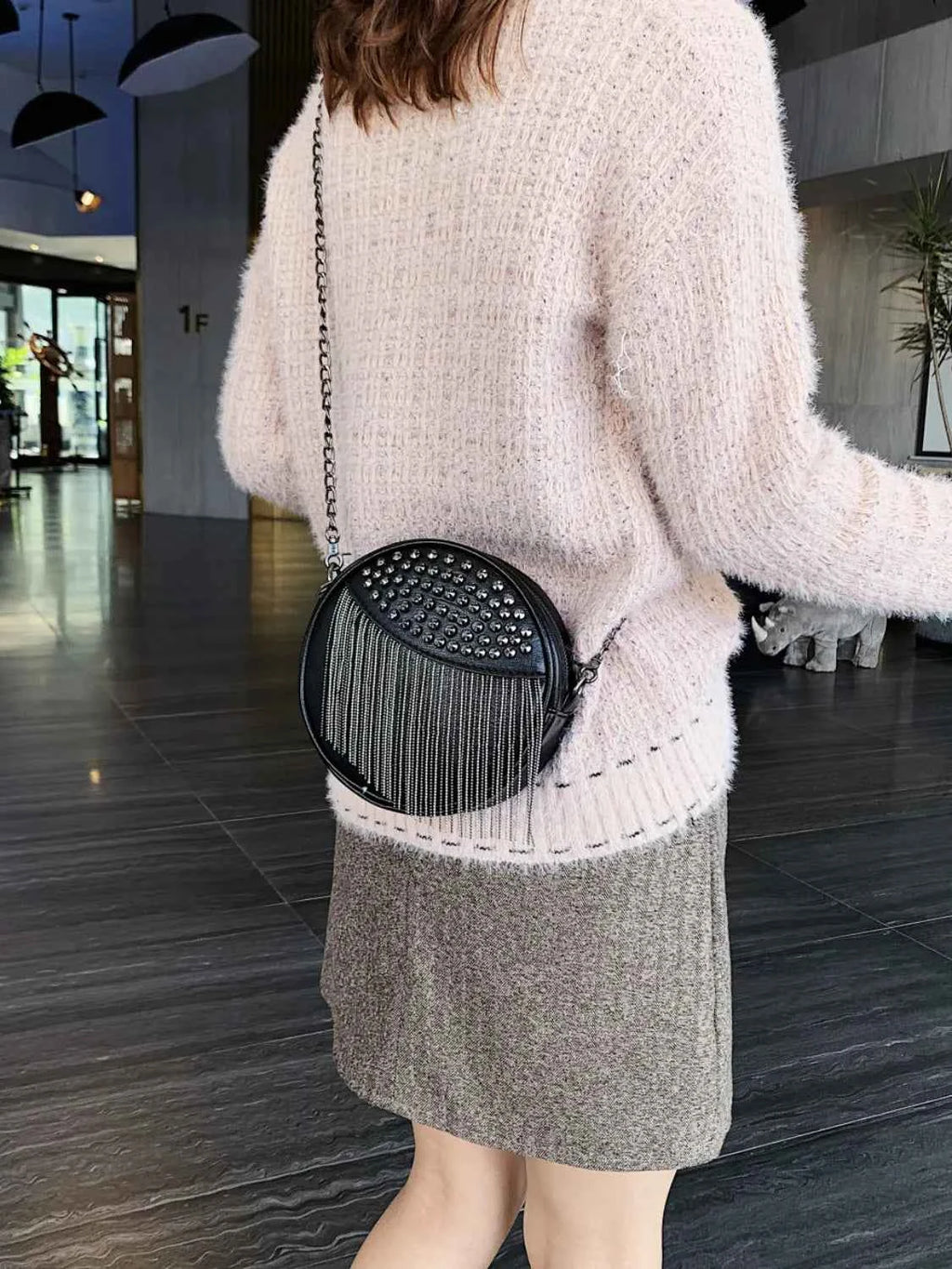 Fringe Studded PU Leather Bag Black One Size 66bebbb3-32c2-44f5-9c40-fd29467a5455-Max-Origin