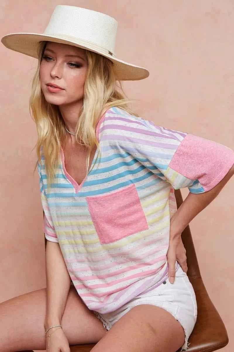 BiBi Rainbow Stripe Printed Triblend Knit Top 66bf413c34344961b54c63bb4b95151d-Max-Origin