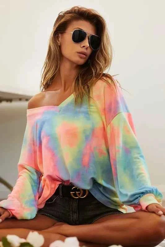 BiBi Tie Dye French Terry V Neck Top 66bf54b03a104563bc112cecefae00b4-Max-Origin