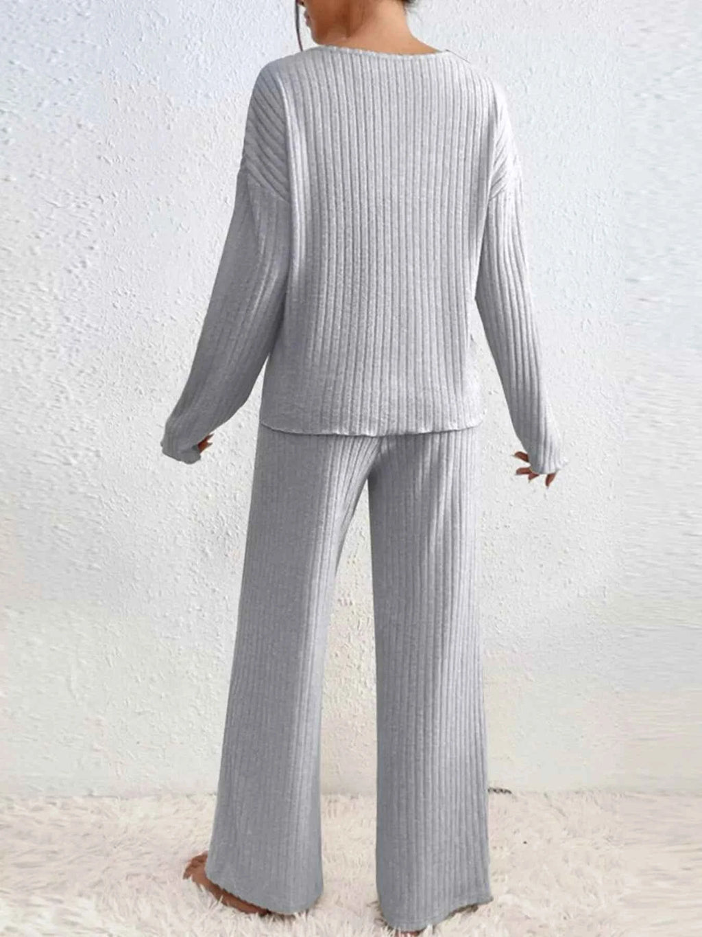 Ribbed Knit V-Neck Top and Pants Set 66bf89eb-3e8e-4ded-869f-20b97d25de21-Max-Origin
