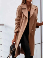 Double-Breasted Long Sleeve Coat Khaki 66cc367b-3e0d-471c-aee8-74623d3f7a2d-Max-Origin