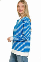 Zenana Contrast Striped Round Neck Sweatshirt 66cfec3c-4223-4c01-9f05-eae907ef19ef-Max-Origin