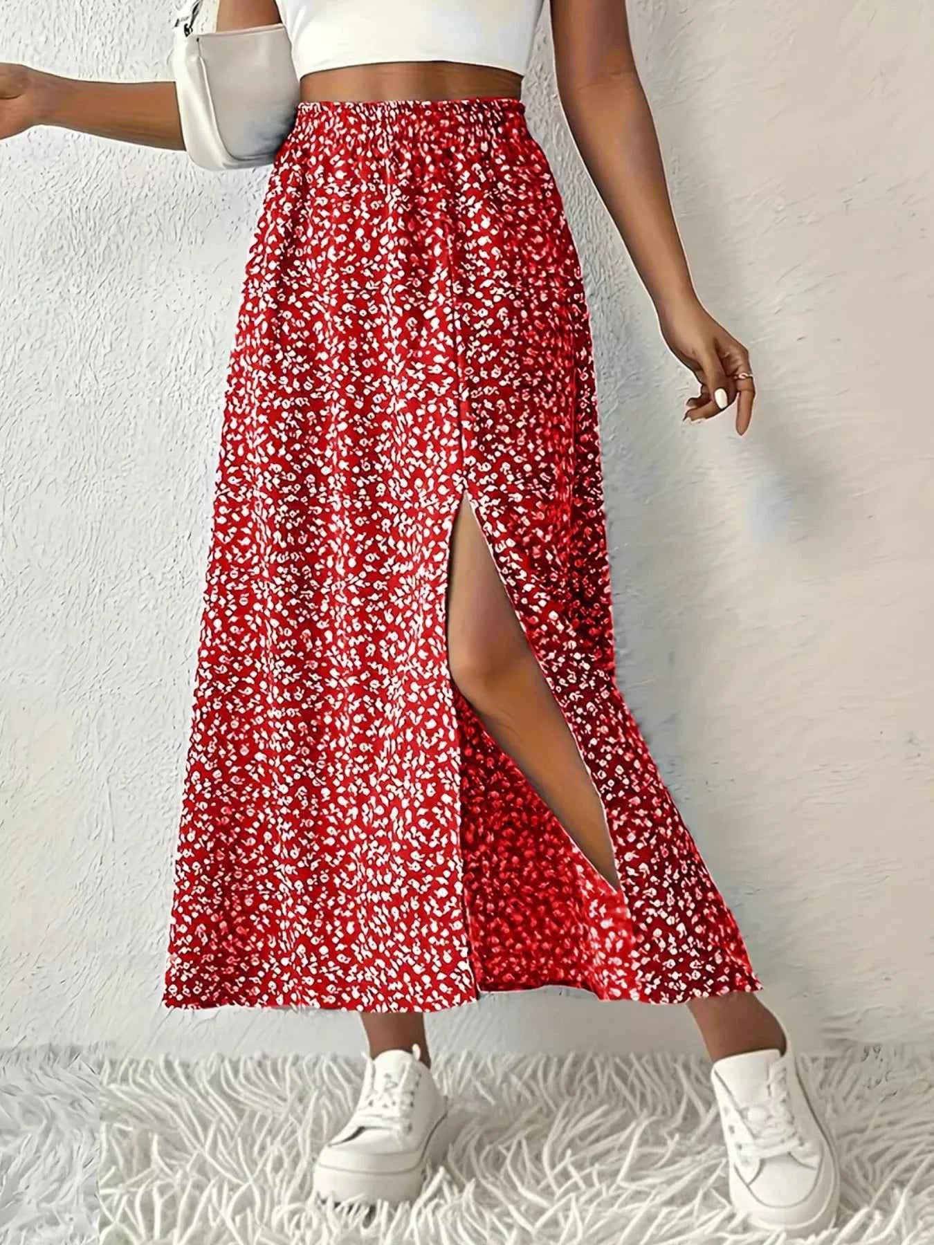 Slit Printed Skirt Red 66da9976-9fde-4d15-a34c-151d68c9f40f-Max-Origin