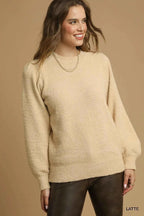 Umgee Textured Long Sleeve Sweater with Ribbed Trim LATTE 66de9388-bac1-4c74-9f5c-14e6bcccba82-Max-Origin