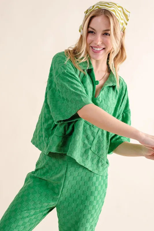 Oversized Brushed Checkerboard Casual Top with Pockets 66e4ca1053334c49b0c5646711fd2998-Max-Origin
