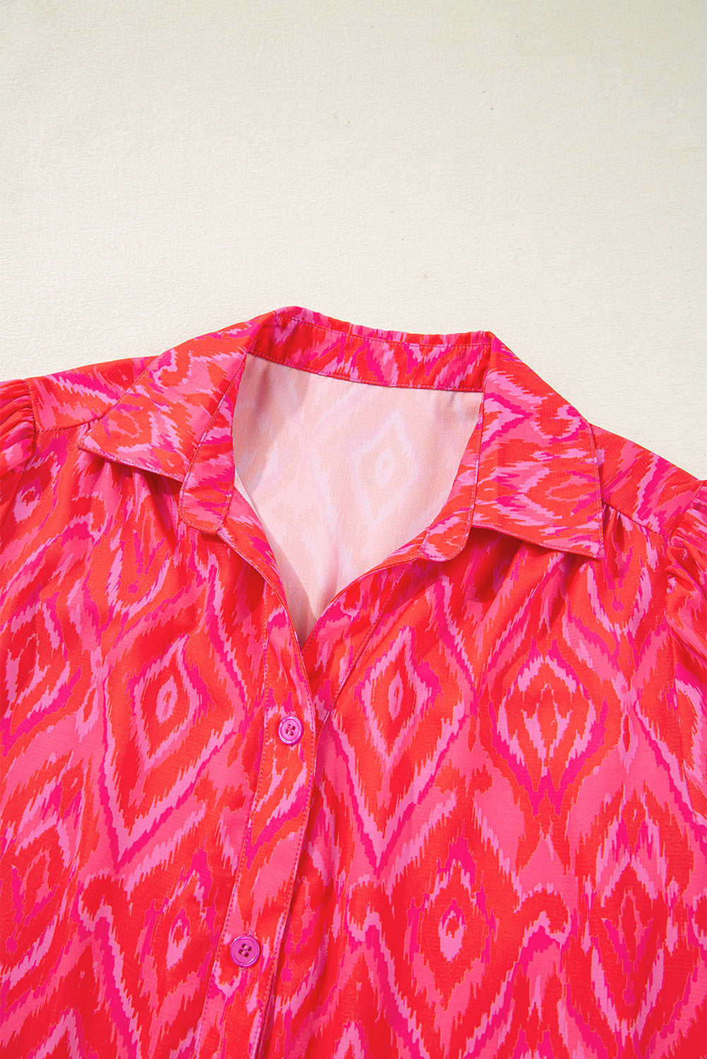 Strawberry Pink Abstract Print Puff Sleeve Shirt 66f197ba00d1ebde