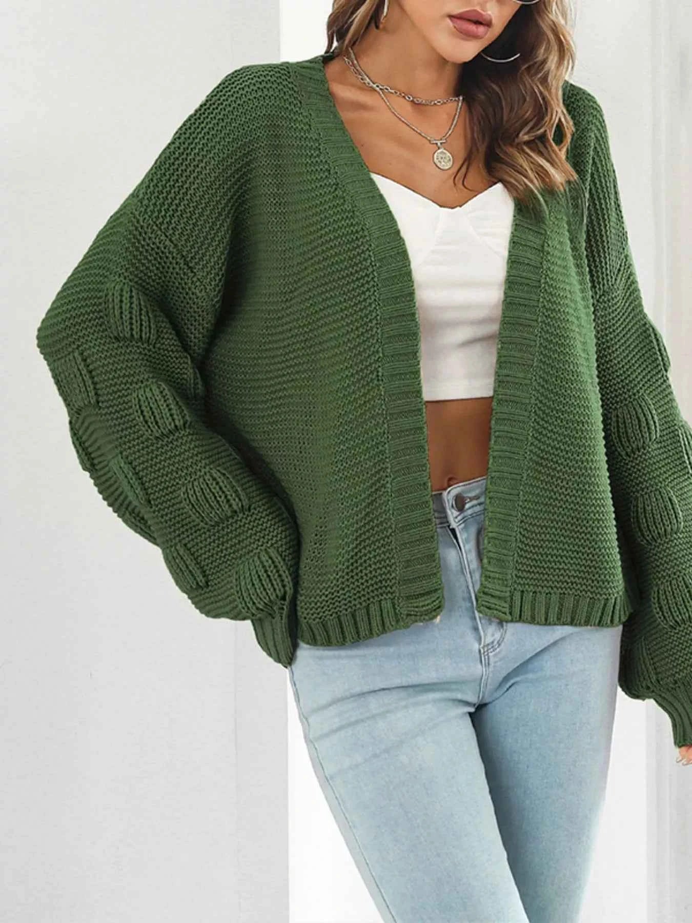 Chunky Knit Open Front Cardigan Green 66fb19ed95a34d359bc40390f27743b4-Max-Origin