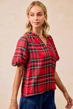 BiBi Christmas Plaid Short Sleeves Ruffled Blouse 66fd2822f67a48f1b9d412cb45032b8b-Max-Origin