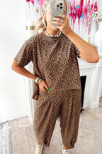 Brown Leopard Loose Tee Drawstring Waist Barrel Pants Set 66fd5f954af7f791