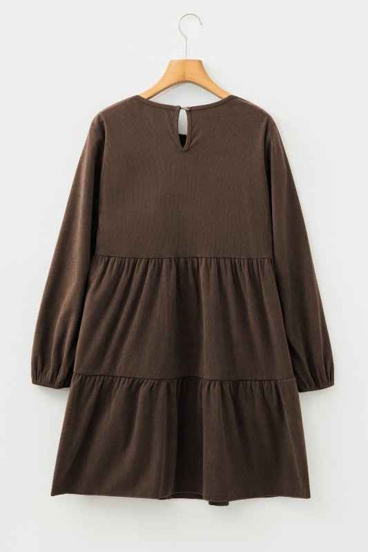 Solid Lantern Sleeve Tiered Mini Dress 6700998d-c01d-42e0-afaf-670405388639
