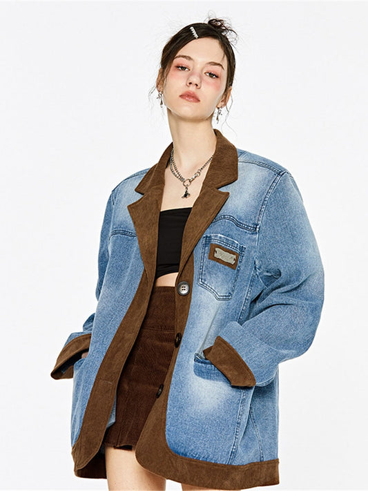 Women's Denim Splice Corduroy Jacket | Vintage Wash
