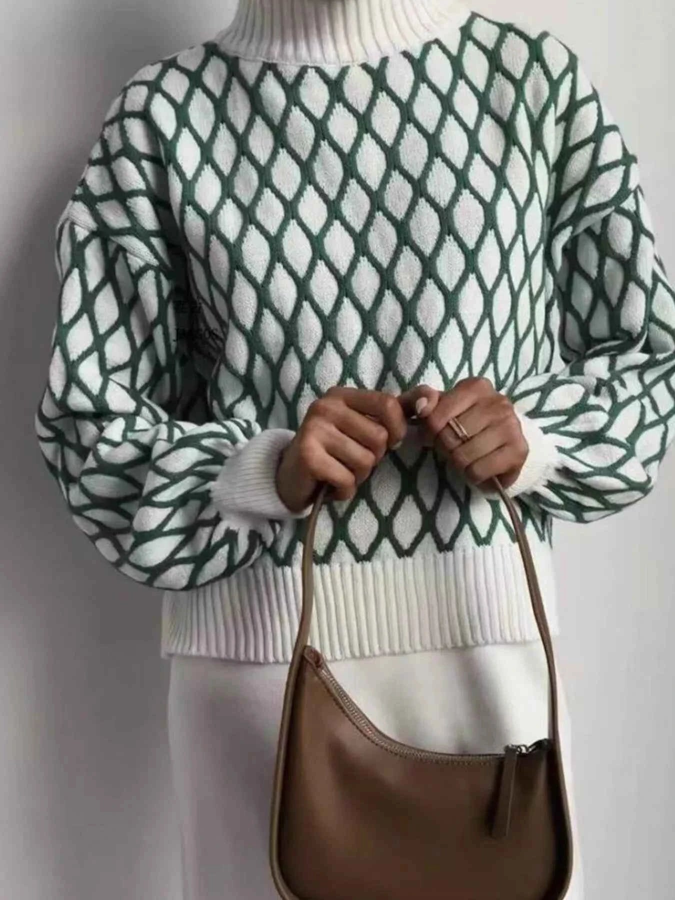 Geometric Pattern Turtleneck Sweater Green 6716dc70848f484498a325ff70bc32ed-Max-Origin
