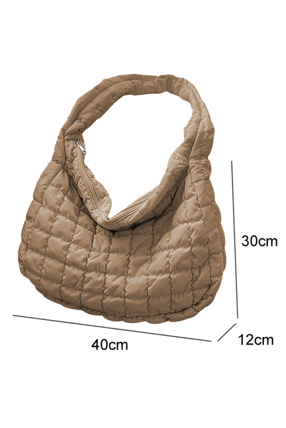 Light French Beige Quilted Zipper Large Shoulder Bag 671850ea5b72f2d4